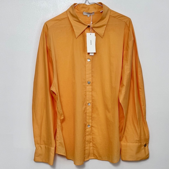 NWT VINCE Sculpted Long Statement Sleeve Voile Shirt 100% Cotton Women's Size L - Picture 2 of 11